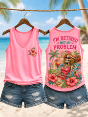 Women's Funny I'm Retired Not My Problem Anymore Skeleton Print Casual Tank Top
