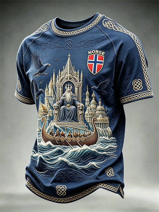 Men's Norway Odin & Viking Ship Celtic Knot Flag Print short sleeves t-shirt