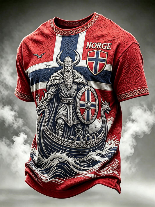 Men's Norway Viking Warrior & Ship Celtic Knot Flag Print short sleeves t-shirt