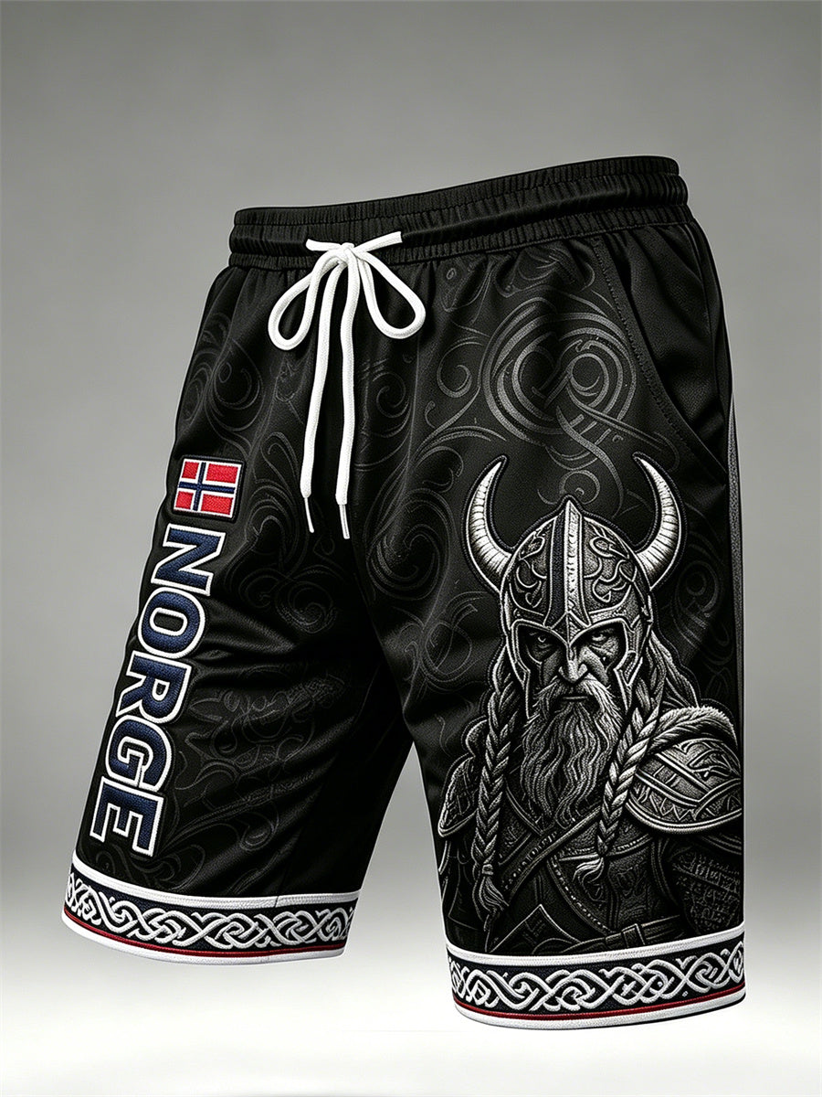 Men's Norway Viking Warrior Celtic Knot Flag Print Drawstring Shorts