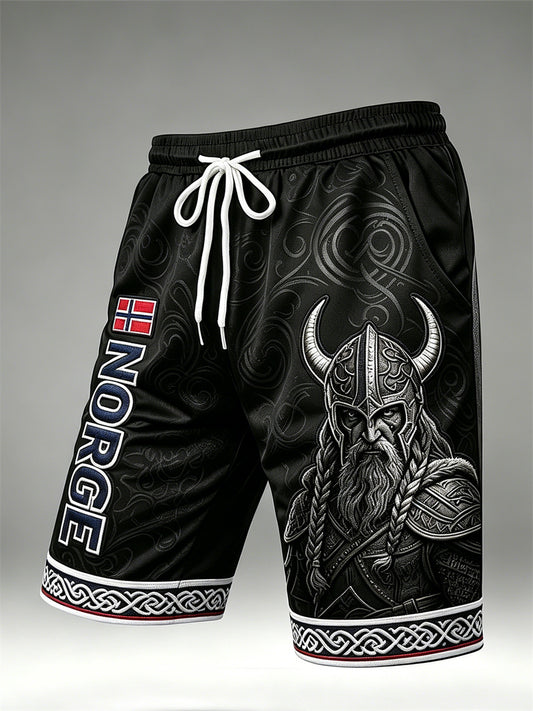 Men's Norway Viking Warrior Celtic Knot Flag Print Drawstring Shorts