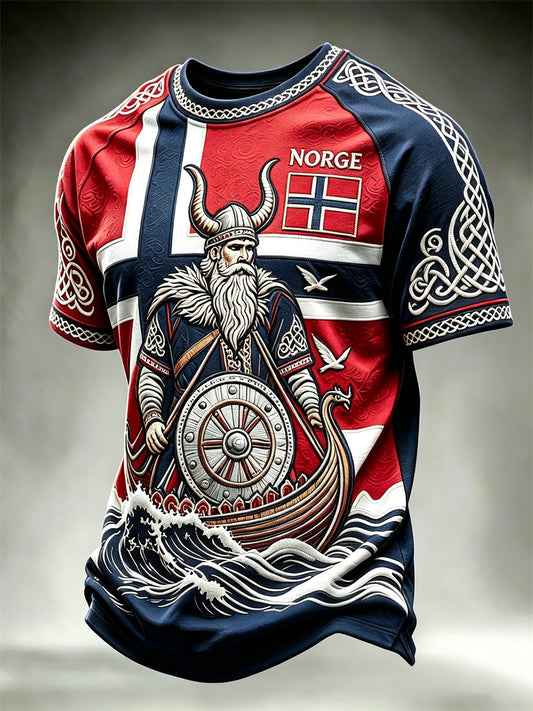 Men's Norway Viking Warrior & Ship Celtic Knot Flag Print short sleeves t-shirt