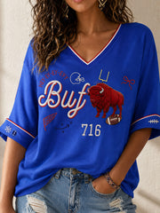Women's Football Lover Bulls Buffalo Art Printed Linen T-shirt