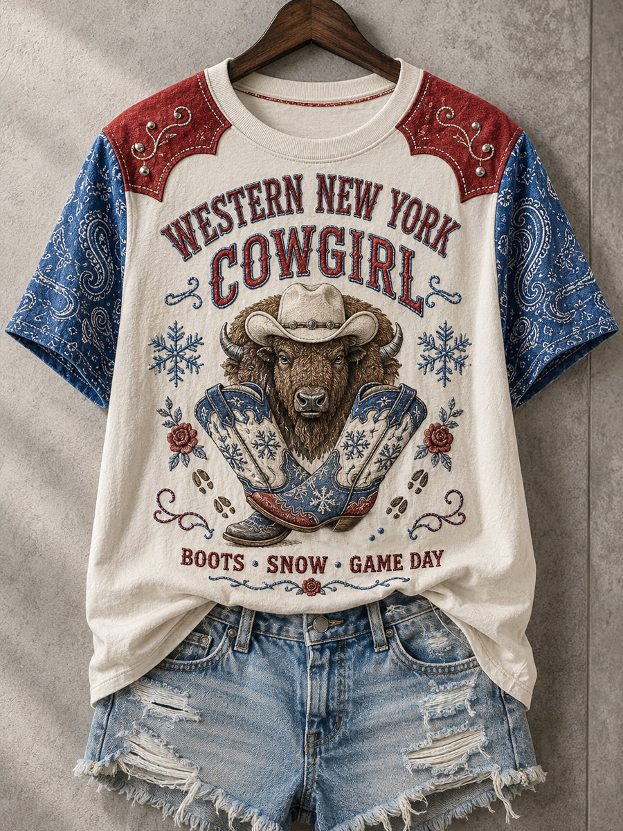 Women's Football Lover Bulls Buffalo Art Printed T-shirt
