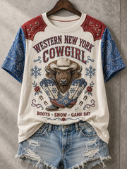Women's Football Lover Bulls Buffalo Art Printed T-shirt