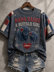Women's Football Lover Bulls Buffalo Art Printed T-shirt