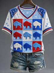 Women's Football Lover Bulls Buffalo Art Printed T-shirt