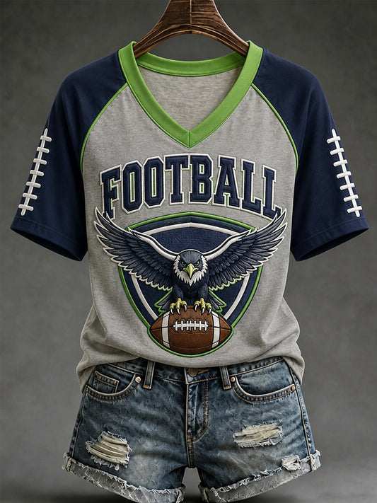 Women's Football Gameday Gift For Football Fans Casual V-Neck Tee