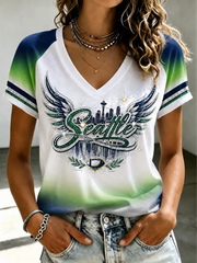 Women's Football Gameday Gift For Football Fans V-neck off-shoulder short-sleeved T-shirt