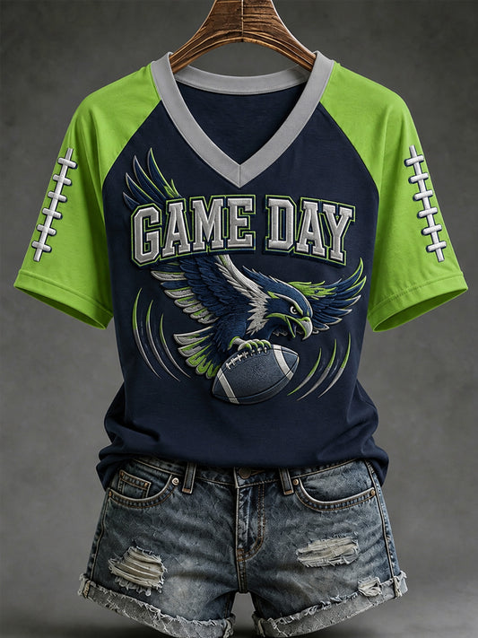 Women's Football Gameday Gift For Football Fans Casual V-Neck Tee