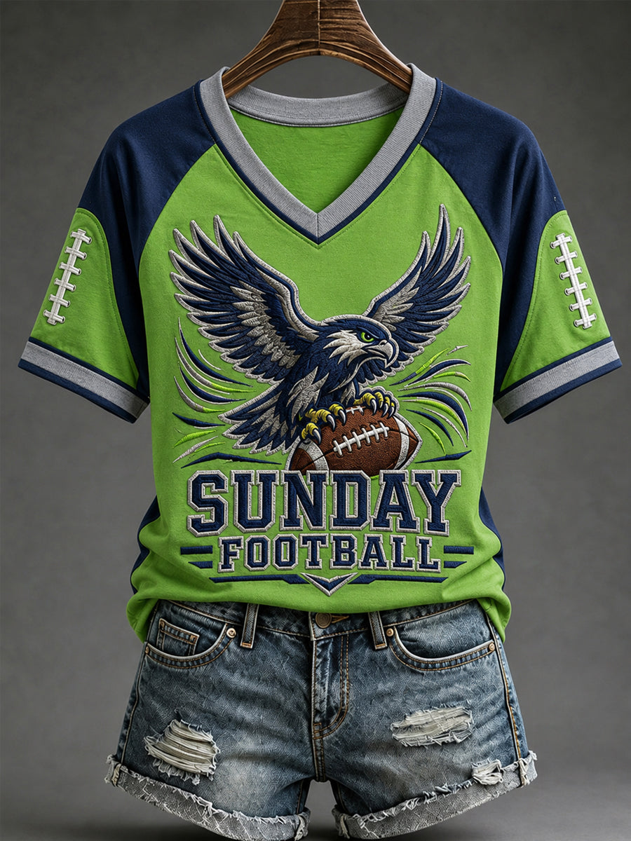 Women's Football Gameday Gift For Football Fans Casual V-Neck Tee