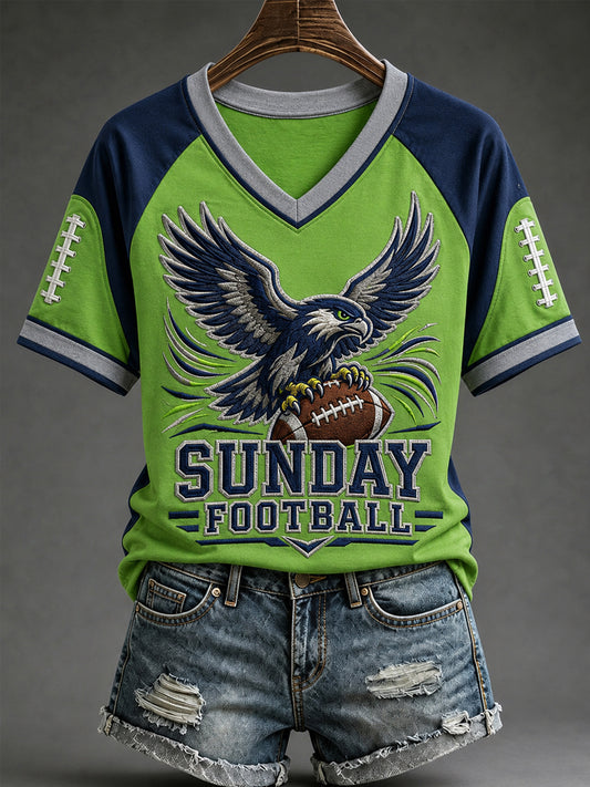 Women's Football Gameday Gift For Football Fans Casual V-Neck Tee