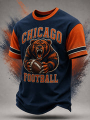 Men's Football Gameday Bear Print Gift For Football Fans Casual Tee