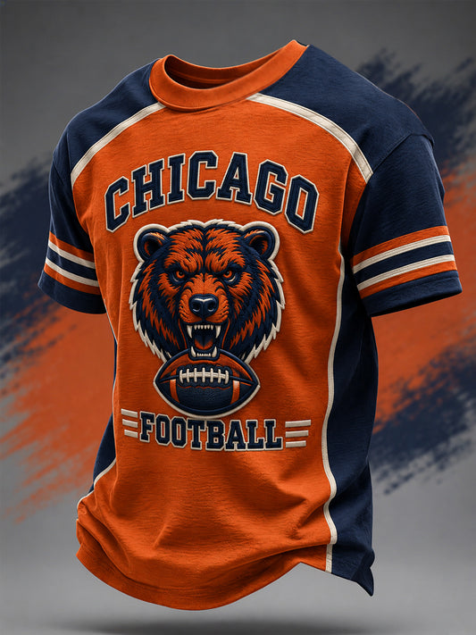 Men's Football Gameday Bear Print Gift For Football Fans Casual Tee