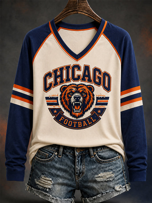 Women's Football Gameday Gift For Football Fans Casual Long Sleeve V-Neck T-Shirt