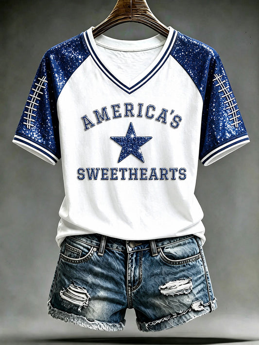 Women's America's Sweethearts Football V-neck T-shirt
