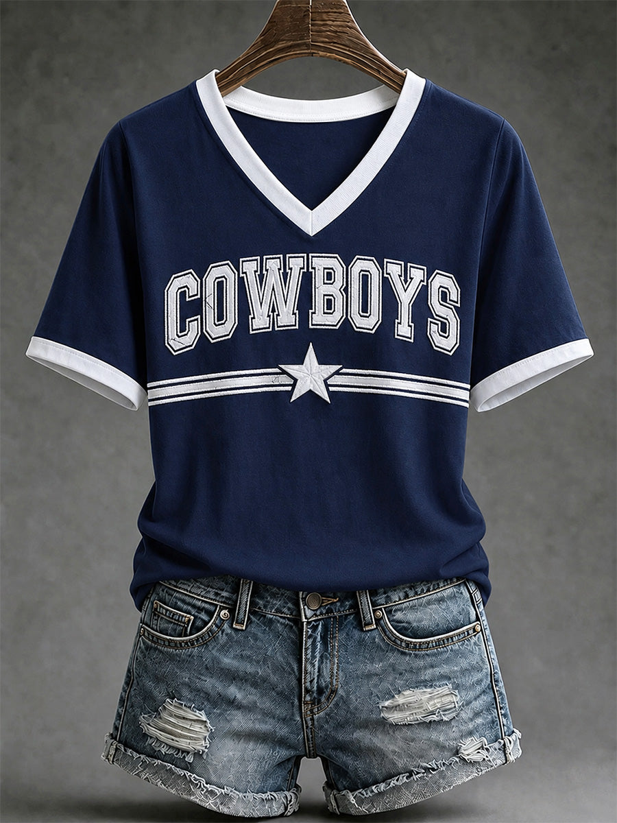 Women's Football Gameday Gift For Football Fans Casual V-Neck Tee
