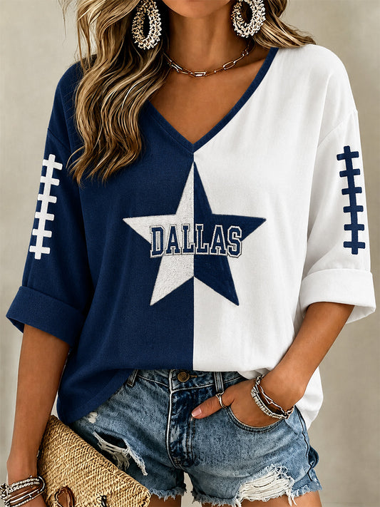 Women's Football Gameday Gift For Football Fans Casual V-Neck Tee