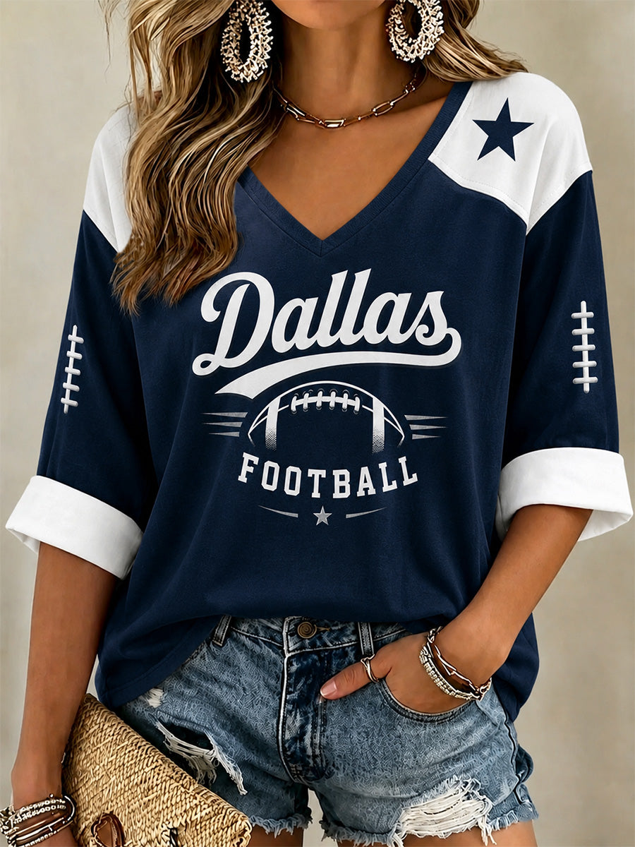 Women's Football Gameday Gift For Football Fans Casual V-Neck Tee