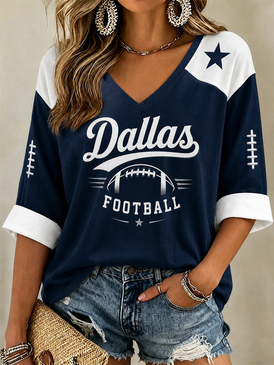 Women's Football Gameday Gift For Football Fans Casual V-Neck Tee