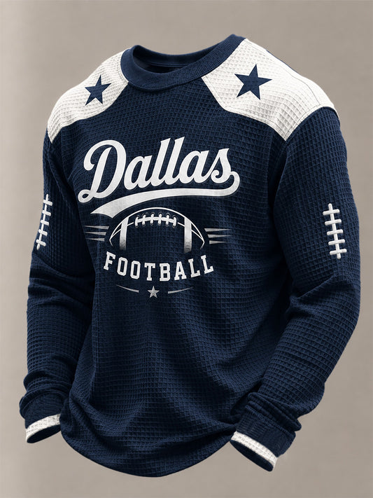 Men's Football Gameday Gift For Football Fans Casual Waffle Long Sleeve Top