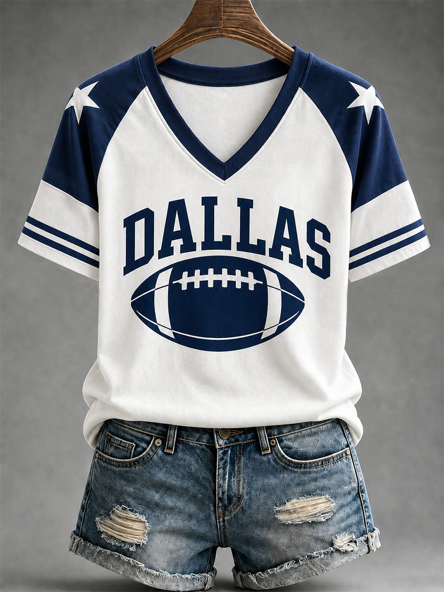 Women's Football Gameday Gift For Football Fans Casual V-Neck Tee