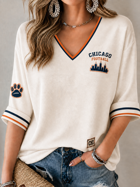 Women's Football Gameday Gift For Football Fans Mid-length Sleeves V-Neck T-Shirt