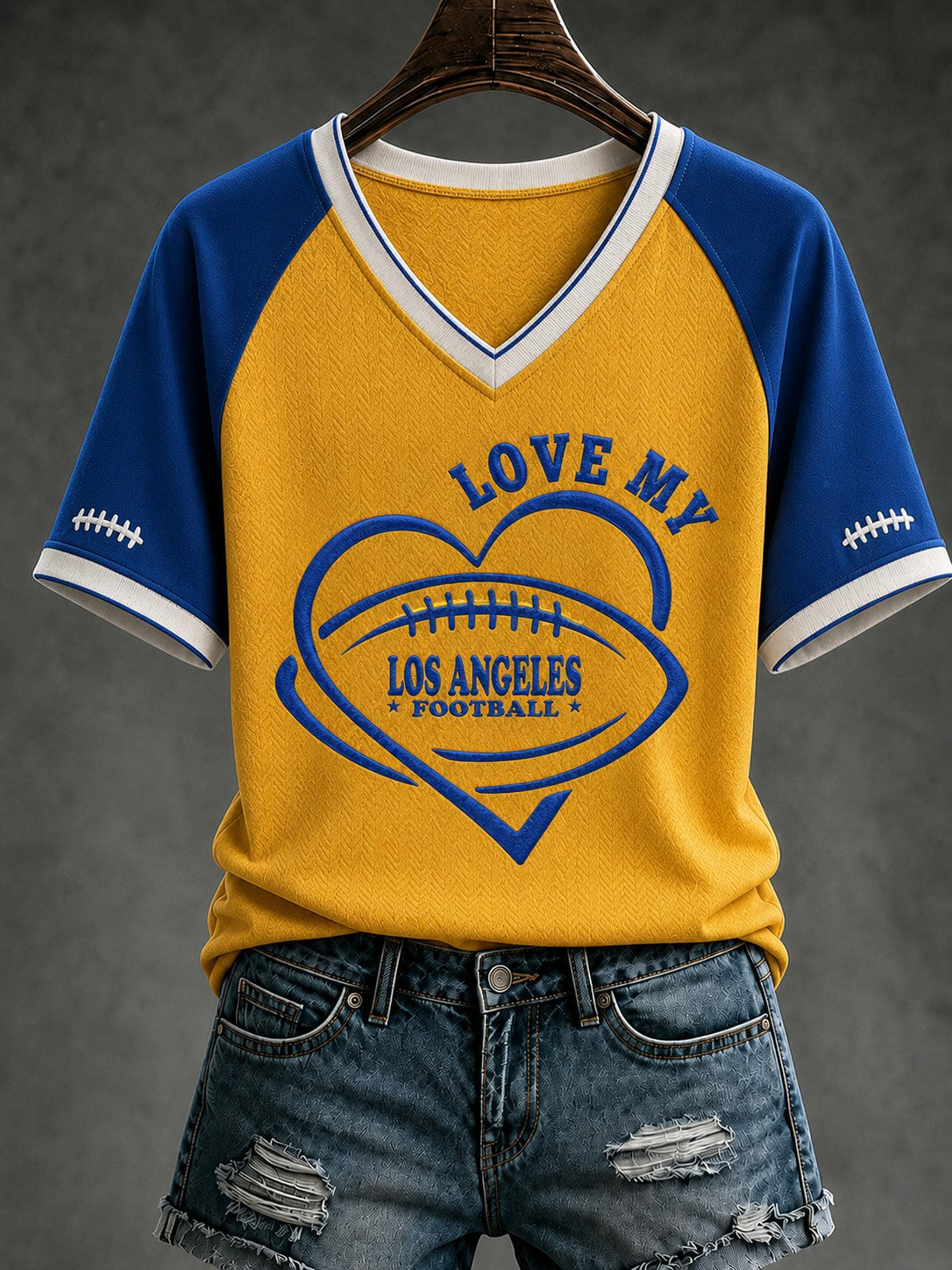 Women's Football Los Angeles Printed V-neck T-shirt