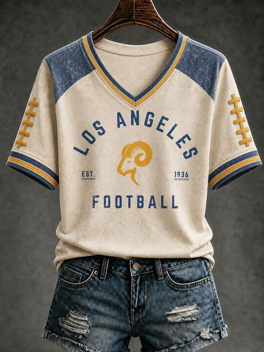 Women's Football Los Angeles Printed V-neck T-shirt
