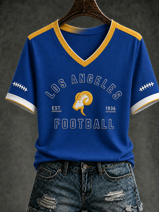 Women's Football Los Angeles Printed V-neck T-shirt