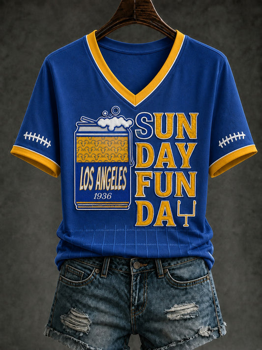 Women's Football Los Angeles Printed V-neck T-shirt