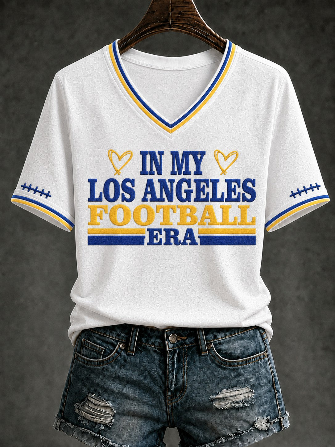 Women's Football Los Angeles Printed V-neck T-shirt