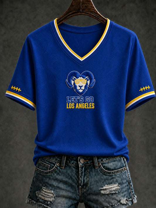 Women's Football Los Angeles Printed V-neck T-shirt