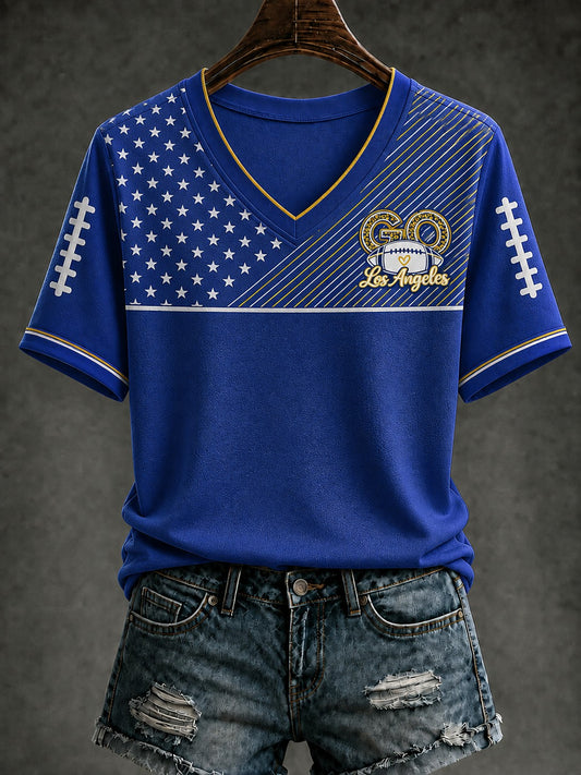 Women's Football Los Angeles Printed V-neck T-shirt