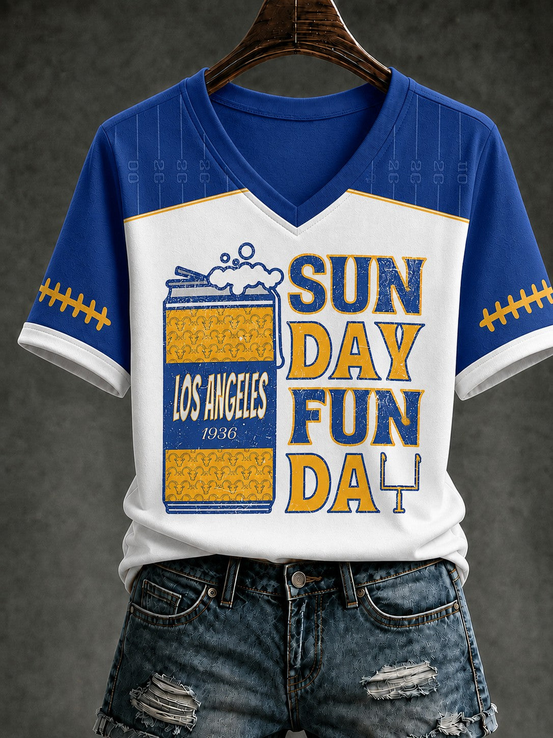 Women's Football Los Angeles Printed V-neck T-shirt
