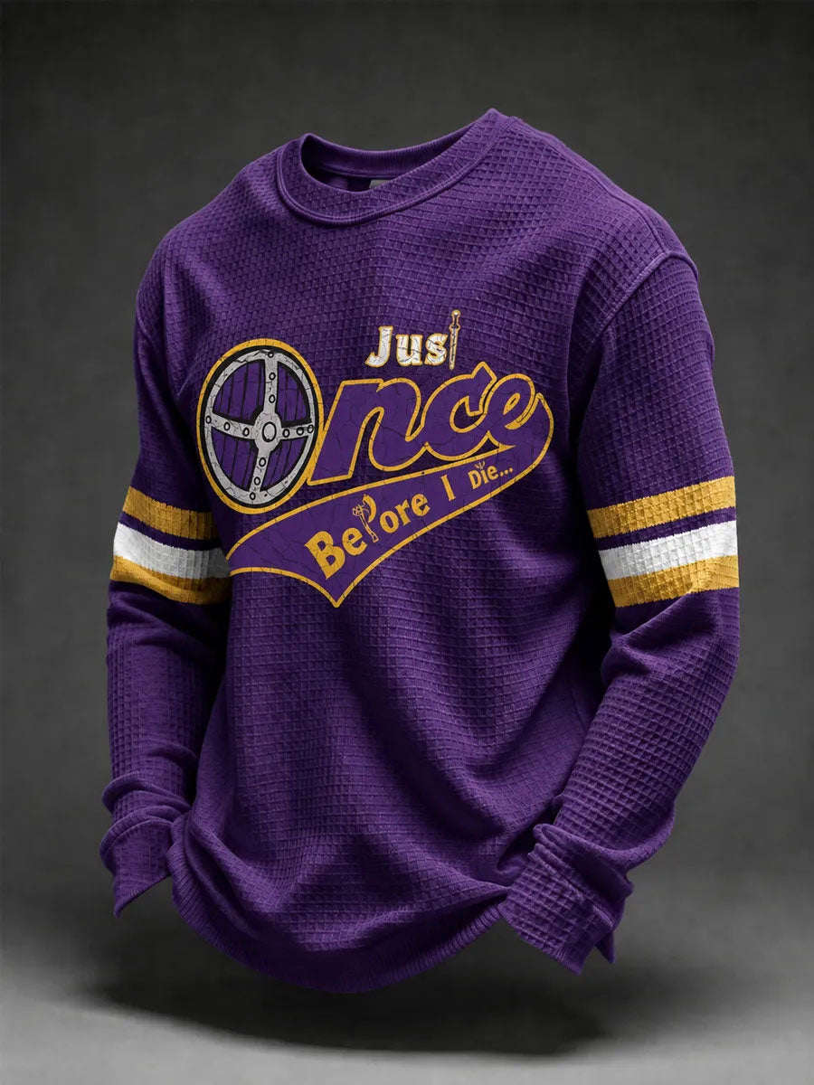 Men's Just Once Before I Die Football Print Waffle Long Sleeve T-Shirt
