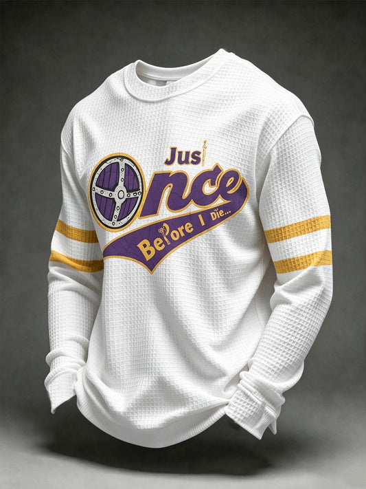 Men's Just Once Before I Die Football Print Waffle Long Sleeve T-Shirt