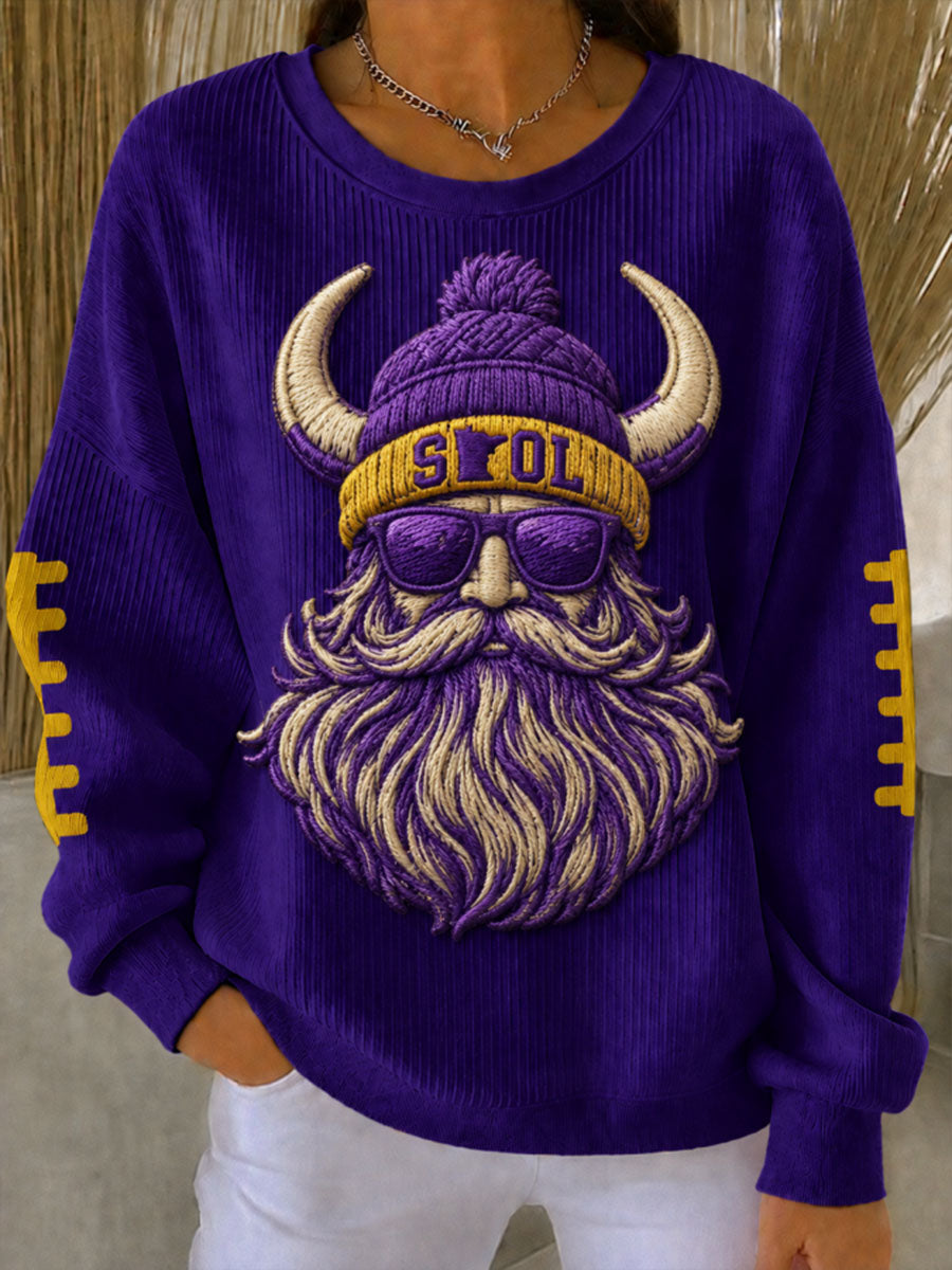 Women's Football Print Ribbed Round-Neck Sweatshirt
