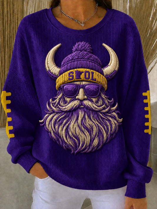 Women's Football Print Ribbed Round-Neck Sweatshirt