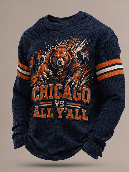 Men's Chicago VS All Y'all Football Gameday Gift For Football Fans Casual Waffle Long Sleeve Top