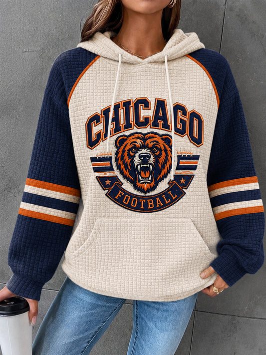 Women's Football Gameday Gift For Football Fans Casual Waffle Hoodie