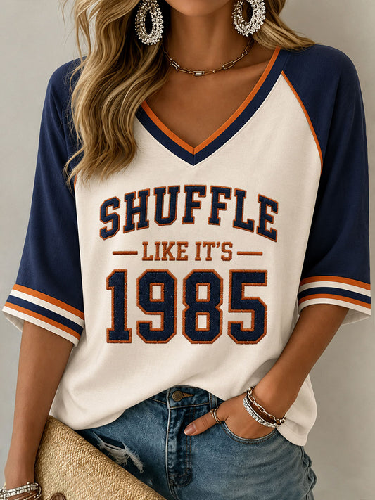 Women's  Football Gameday Gift For Football Fans Mid-length Sleeves V-Neck T-Shirt