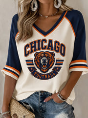 Women's Football Gameday Gift For Football Fans Casual Half-Sleeve V-Neck T-Shirt