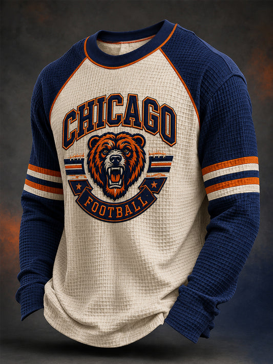 Men's Football Gameday Gift For Football Fans Casual Waffle Long Sleeve Top