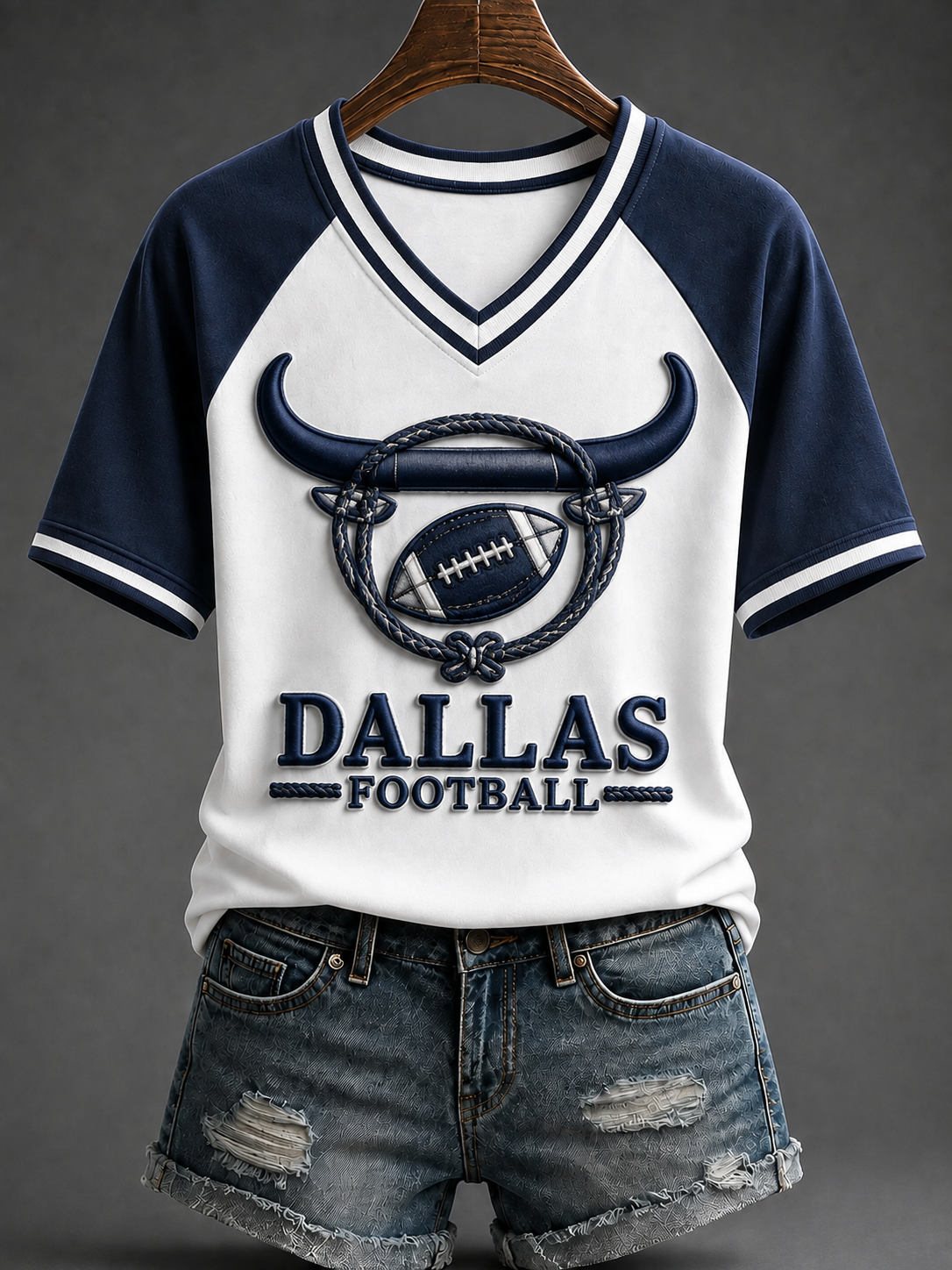 Women's Football V-neck Off-shoulder Short-sleeved T-shirt