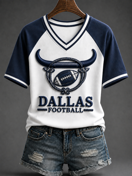 Women's Football V-neck Off-shoulder Short-sleeved T-shirt
