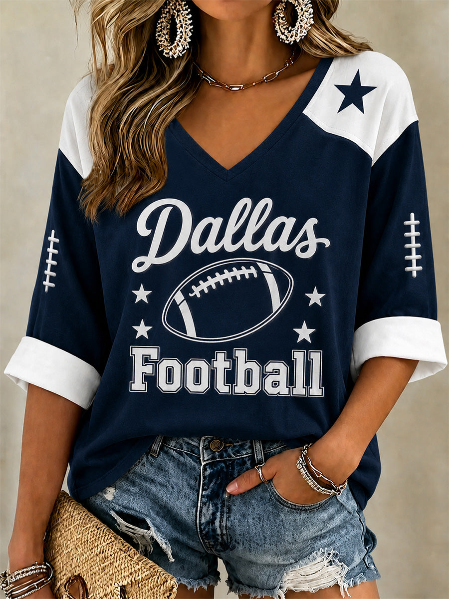 Women's Football Gameday Gift For Football Fans Casual V-Neck Tee