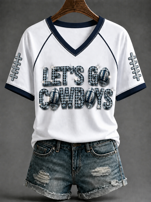 Women's Football V-neck Off-shoulder Short-sleeved T-shirt