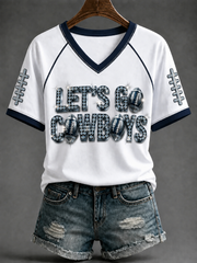 Women's Football V-neck Off-shoulder Short-sleeved T-shirt