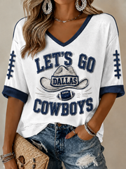 Women's Football Mid-length Sleeves V-Neck T-Shirt
